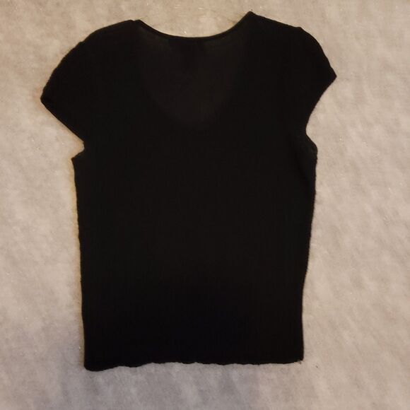 Evan Picone Knit Top Women Large Black Bead Detail Short Sleeve Cocktails Office - Picture 6 of 10